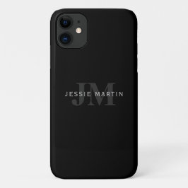Moderner Name und Monogramm | Grau und Schwarz Case-Mate iPhone Hülle