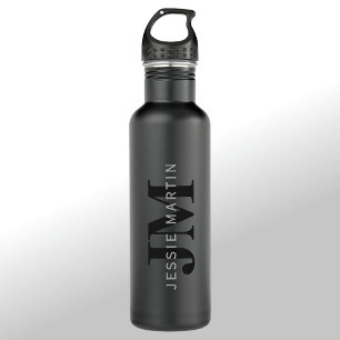 Moderner Name und Monogramm   Grau und Schwarz Edelstahlflasche