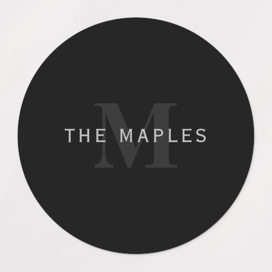 Moderner Name und Monogramm | Grau und Schwarz Etiketten (Design 1)