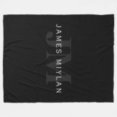 Moderner Name und Monogramm | Grau und Schwarz Fleecedecke (Vorderseite (Horizontal))