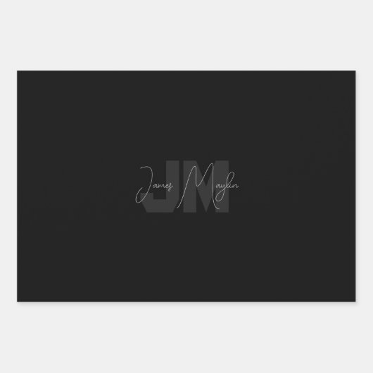 Moderner Name und Monogramm | Grau und Schwarz Geschenkpapier Set (Vorderseite 3)