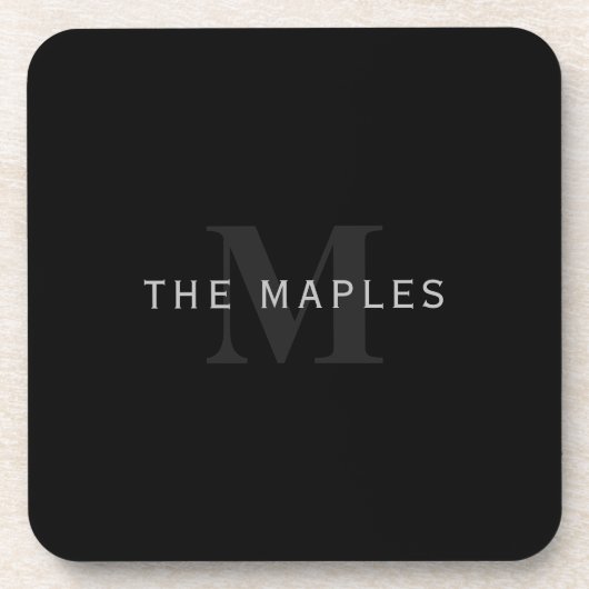 Moderner Name und Monogramm | Grau und Schwarz Getränkeuntersetzer (Vorderseite)