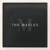 Moderner Name und Monogramm | Grau und Schwarz Glasuntersetzer (Vorderseite)