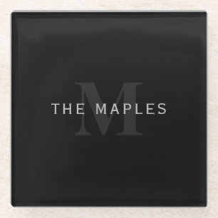 Moderner Name und Monogramm   Grau und Schwarz Glasuntersetzer