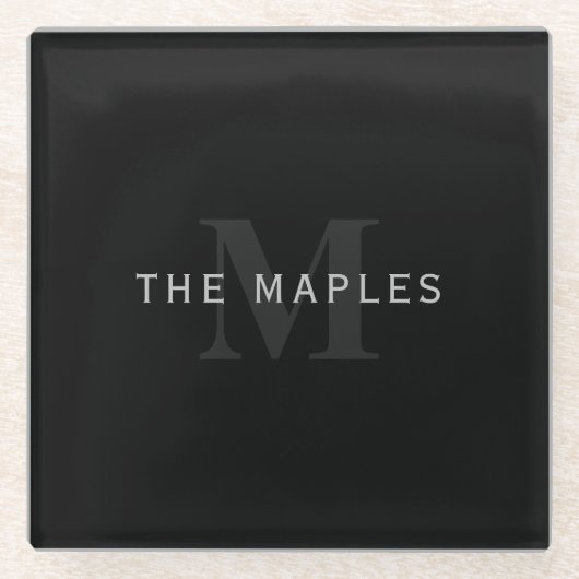 Moderner Name und Monogramm | Grau und Schwarz Glasuntersetzer (Vorderseite)