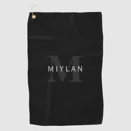Moderner Name und Monogramm | Grau und Schwarz Golfhandtuch (Vorderseite)