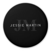 Moderner Name und Monogramm | Grau und Schwarz Keramikknauf (Vorderseite)