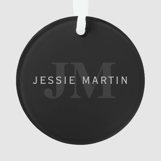 Moderner Name und Monogramm | Grau und Schwarz Ornament (Rückseite)