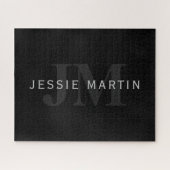 Moderner Name und Monogramm | Grau und Schwarz Puzzle (Horizontal)