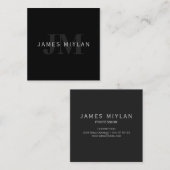 Moderner Name und Monogramm | Grau und Schwarz Quadratische Visitenkarte (Vorne/Hinten)