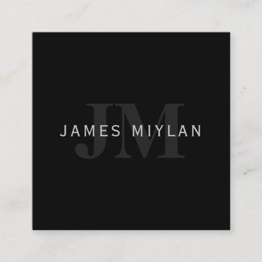 Moderner Name und Monogramm | Grau und Schwarz Quadratische Visitenkarte (Vorderseite)