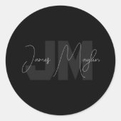 Moderner Name und Monogramm | Grau und Schwarz Runder Aufkleber (Vorderseite)