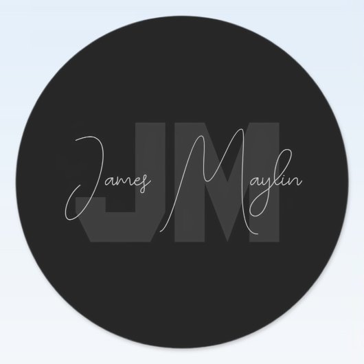 Moderner Name und Monogramm | Grau und Schwarz Runder Aufkleber