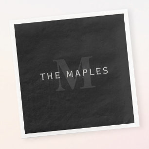 Moderner Name und Monogramm Grau und Schwarz Serviette