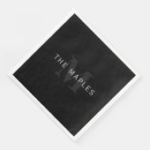 Moderner Name und Monogramm | Grau und Schwarz Serviette (Ecke)