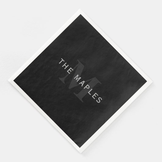 Moderner Name und Monogramm | Grau und Schwarz Serviette (Ecke)