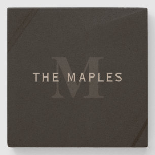 Moderner Name und Monogramm   Grau und Schwarz Steinuntersetzer