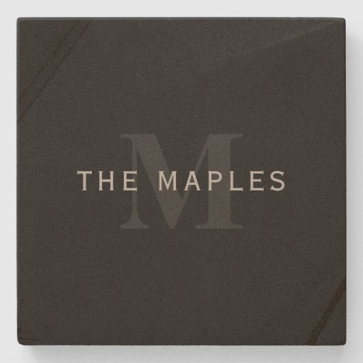 Moderner Name und Monogramm | Grau und Schwarz Steinuntersetzer (Vorderseite)