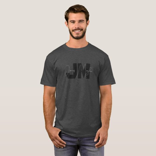 Moderner Name und Monogramm | Grau und Schwarz T-Shirt (Vorne ganz)
