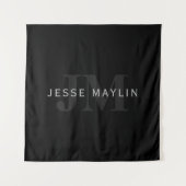 Moderner Name und Monogramm | Grau und Schwarz Wandteppich (Vorderseite)