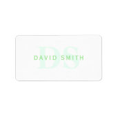 Moderner Name und Monogramm | Grün/Weiß Adressaufkleber (Vorne)