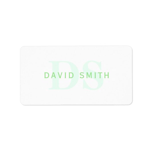Moderner Name und Monogramm | Grün/Weiß Adressaufkleber (Vorne)