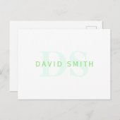 Moderner Name und Monogramm | Grün/Weiß Einladungspostkarte (Vorne/Hinten)