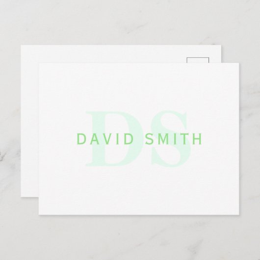 Moderner Name und Monogramm | Grün/Weiß Einladungspostkarte (Vorne/Hinten)