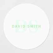 Moderner Name und Monogramm | Grün/Weiß Etiketten (Design 1)