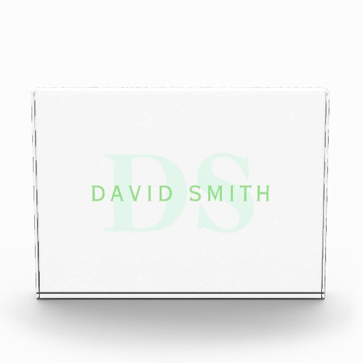 Moderner Name und Monogramm | Grün/Weiß Fotoblock (Vorderseite)