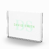 Moderner Name und Monogramm | Grün/Weiß Fotoblock (Rechts)