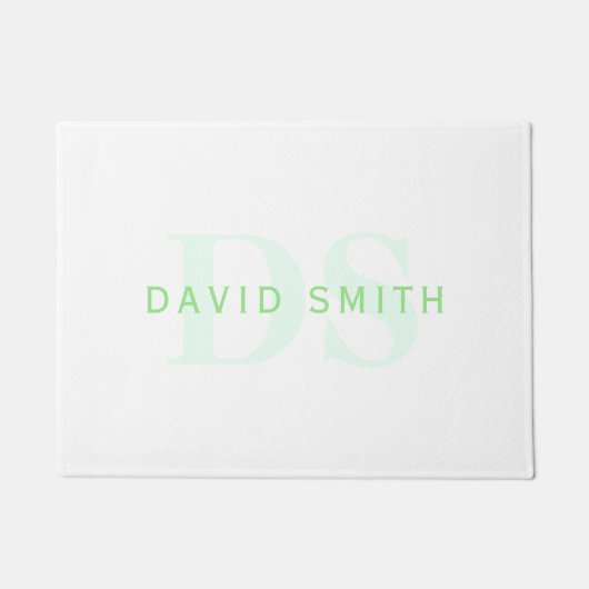 Moderner Name und Monogramm | Grün/Weiß Fußmatte (Vorderseite)