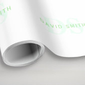 Moderner Name und Monogramm | Grün/Weiß Geschenkpapier