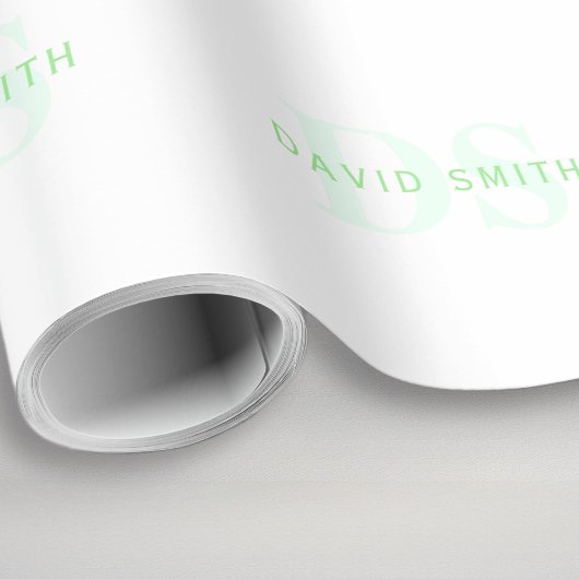Moderner Name und Monogramm | Grün/Weiß Geschenkpapier