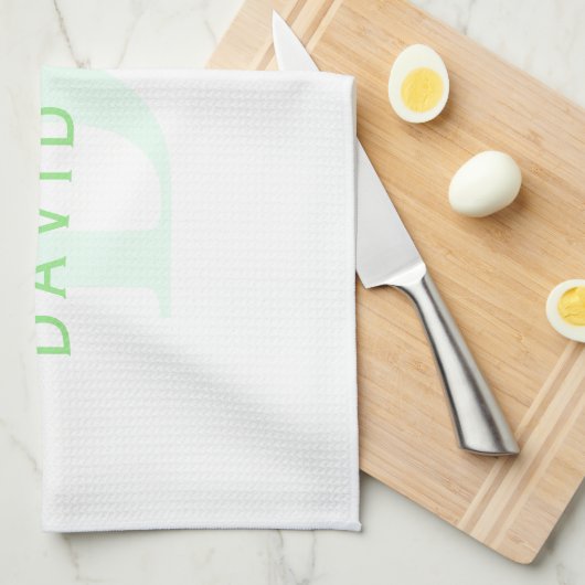 Moderner Name und Monogramm | Grün/Weiß Geschirrtuch (Viertel Falte)
