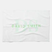 Moderner Name und Monogramm | Grün/Weiß Geschirrtuch (Horizontal)