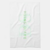 Moderner Name und Monogramm | Grün/Weiß Geschirrtuch (Vertikal)