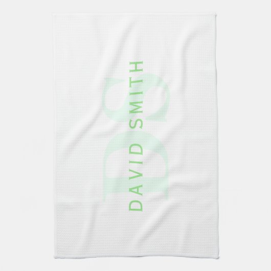 Moderner Name und Monogramm | Grün/Weiß Geschirrtuch (Vertikal)
