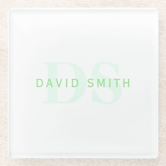 Moderner Name und Monogramm | Grün/Weiß Glasuntersetzer (Vorderseite)