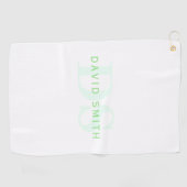 Moderner Name und Monogramm | Grün/Weiß Golfhandtuch (Horizontal)