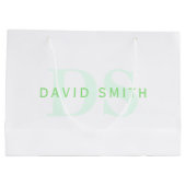 Moderner Name und Monogramm | Grün/Weiß Große Geschenktüte (Rückseite)