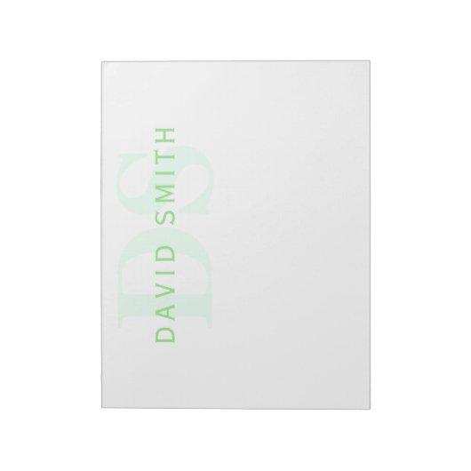 Moderner Name und Monogramm | Grün/Weiß Notizblock (Rotiert)