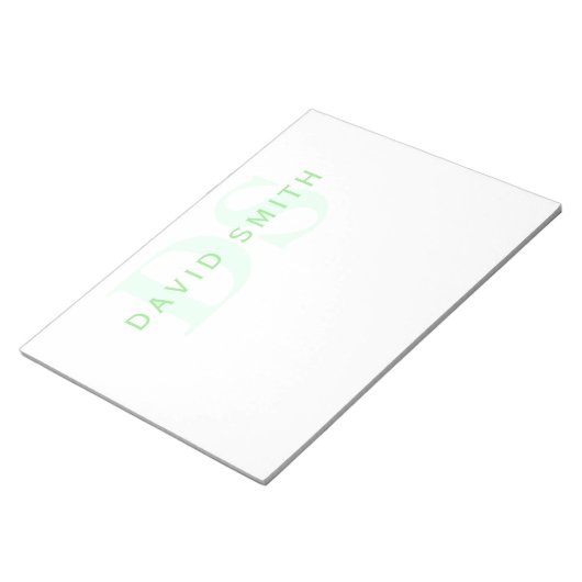 Moderner Name und Monogramm | Grün/Weiß Notizblock (angewinkelt)