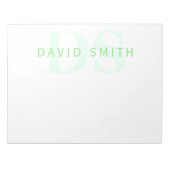 Moderner Name und Monogramm | Grün/Weiß Notizblock (Vorderseite)