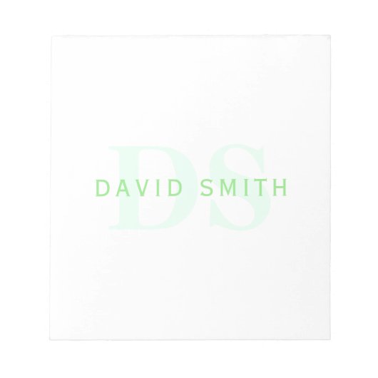 Moderner Name und Monogramm | Grün/Weiß Notizblock (Vorderseite)