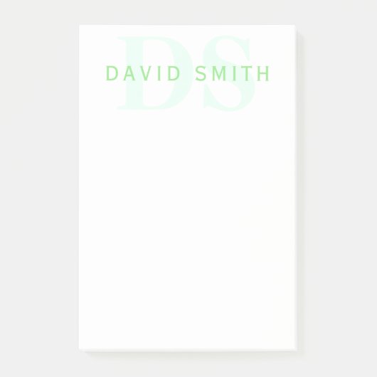 Moderner Name und Monogramm | Grün/Weiß Post-it Klebezettel (Vorderseite)