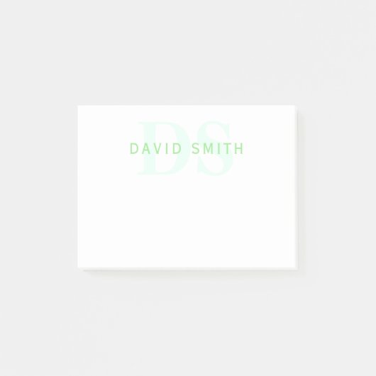 Moderner Name und Monogramm | Grün/Weiß Post-it Klebezettel (Vorderseite)