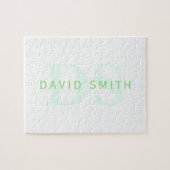 Moderner Name und Monogramm | Grün/Weiß Puzzle (Horizontal)