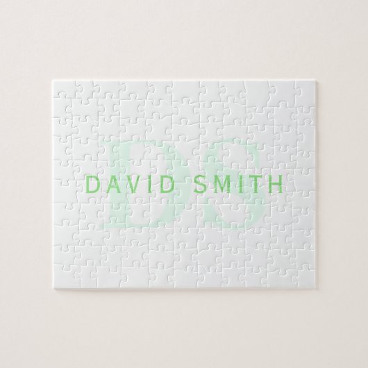 Moderner Name und Monogramm | Grün/Weiß Puzzle (Horizontal)