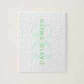 Moderner Name und Monogramm | Grün/Weiß Puzzle (Vertikal)